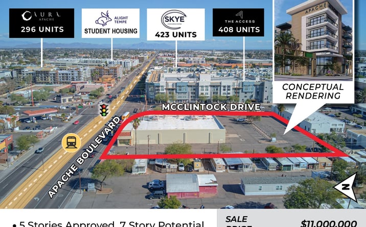 Pictures of Land, Mixed Use, Multifamily, Retail property located at SWC McClintock road and Apache Boulevard, Tempe, AZ 85281 for sales - image #1