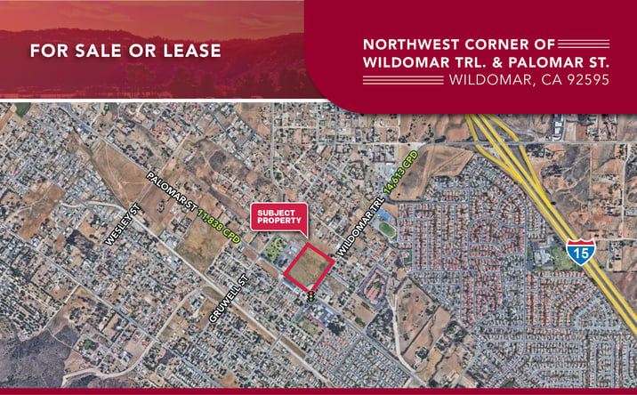 Pictures of Land, Retail property located at Northwest Corner of Wildomar Trl. & Palomar St., Wildomar, CA 92595 for sales - image #1