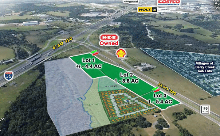 Pictures of Land property located at NWC Highway 195 & Interstate 35, Intersection of TX-195 & I-35, Georgetown, TX 78633 for sales - image #1