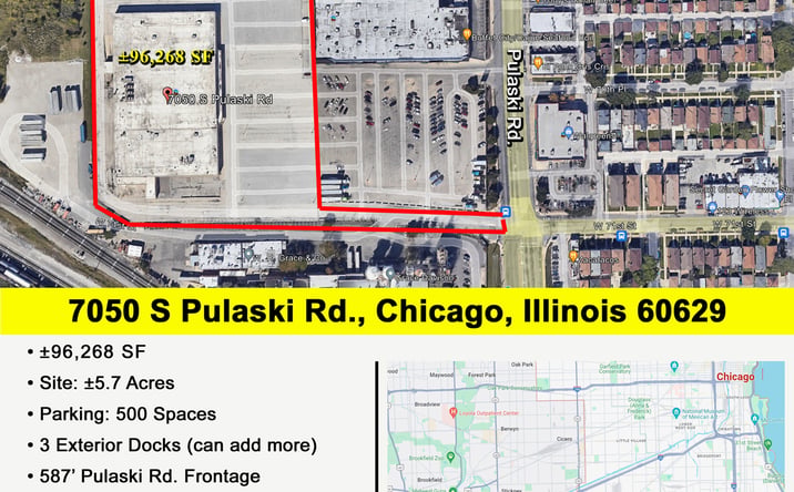 Pictures of Industrial, Land, Retail, Self Storage property located at 7050 S Pulaski Rd, Chicago, IL 60629 for sales - image #1
