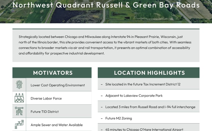 Pictures of Land property located at Northwest Quadrant Russell & Green Bay Roads, Pleasant Prairie, WI 53158 for sales - image #1