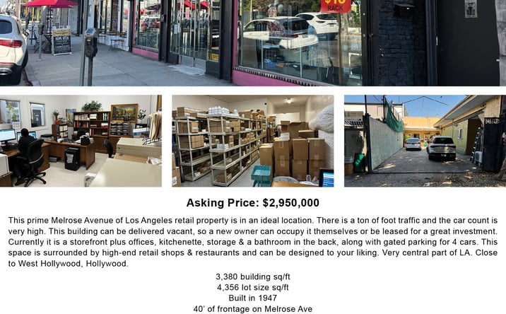 Pictures of Retail property located at 7172 Melrose Ave, Los Angeles, CA 90046 for sales - image #1