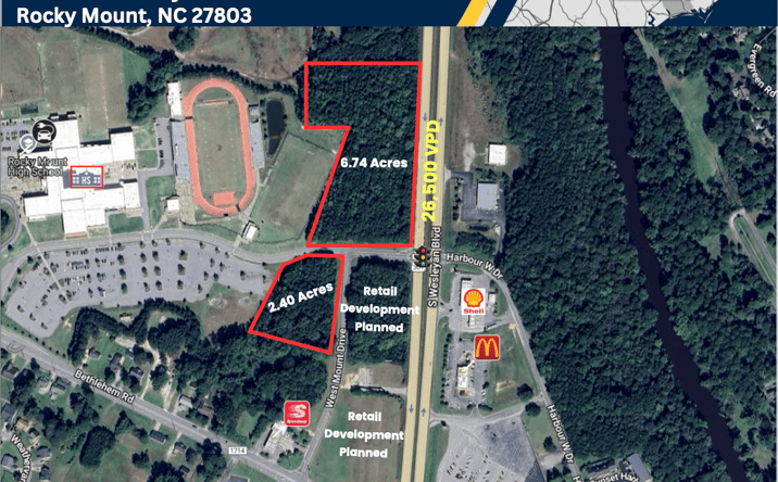 Pictures of Land property located at NWC of S Wesleyan and Harbour West Drive, Rocky Mount, NC 27803 for sales - image #1