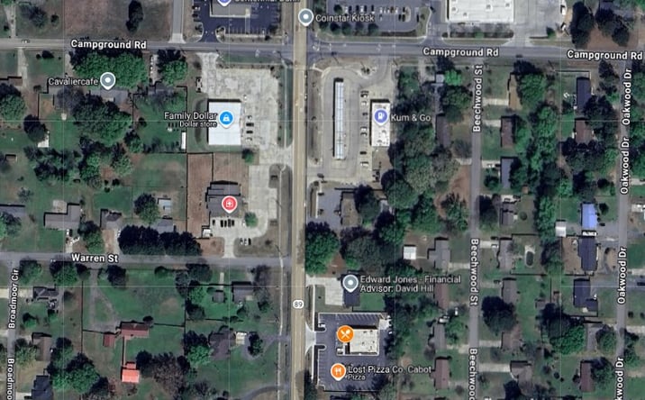 Pictures of Land property located at SW corner of Pine St. (Hwy 89) & Warren St., Cabot, AR 72023 for sales - image #1