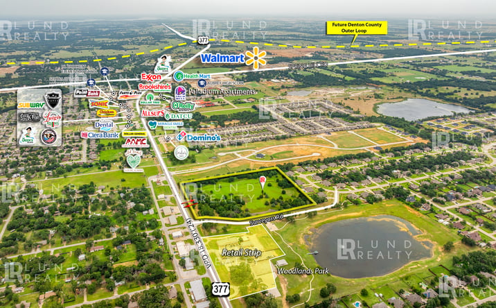 Pictures of Land property located at 12.83 Ac Corner US-377 & Surveyors Rd, Krugerville, TX 76227 for sales - image #1