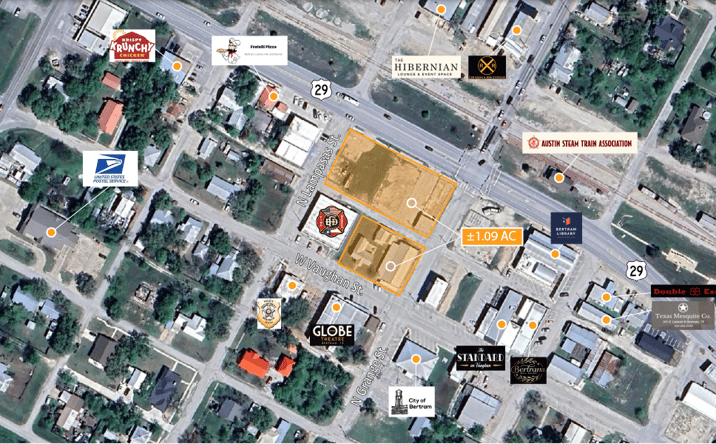 Pictures of Land property located at Hwy 29 & N Lampasas St., W Vaughan St., N Grange St., Bertram, TX 78605 for sales - image #1
