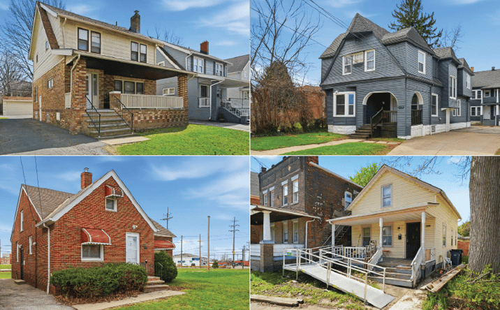 Pictures of Multifamily property located at 3718 E 71st St, Cleveland, OH 44104, 845 Helmsdale Rd, Cleveland Heights, OH 44112, 1174 E 61st St, Cleveland, OH 44103, 1382 Larchmont Rd, Cleveland, OH 44110 for sales - image #1