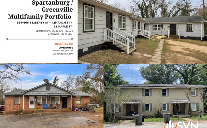 Pictures of Multifamily property located at 664-666 S Liberty St, Spartanburg, SC 29306, 425 Arch St, Spartanburg, SC 29303, 22 Maple St, Greenville, SC 29609 for sales - image #1