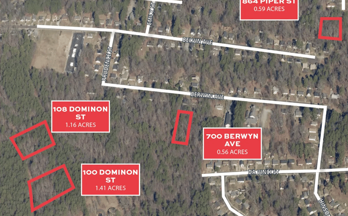 Pictures of Land property located at 100 Dominion St, Durham, NC 27704, 108 Dominion St, Durham, NC 27704, 864 Piper Street, Durham, NC 27704, 700 Berwyn Ave, Durham, NC 27704 for sales - image #1