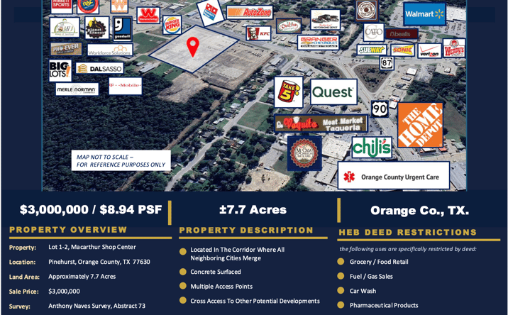 Pictures of Office, Industrial, Land property located at Lot 1-2, Macarthur Shop Center, Pinehurst, TX 77630 for sales - image #1