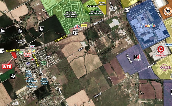 Pictures of Land property located at SWQ of US Hwy 67 & Main St, Venus, TX 76084 for sales - image #1