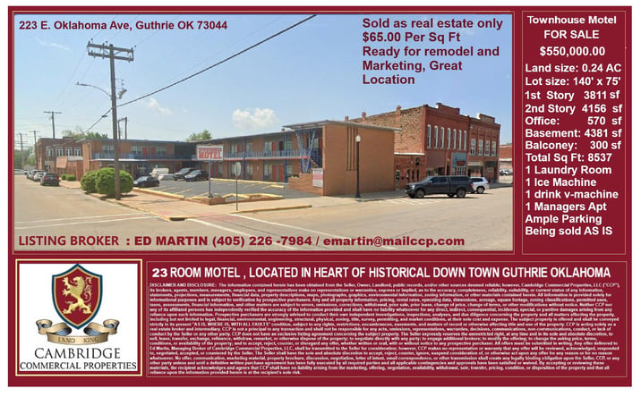 Pictures of Hospitality property located at 223 E. Oklahoma Ave, Guthrie, OK 73044 for sales - image #1