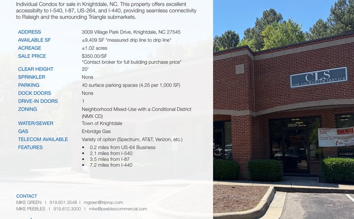 Pictures of Office, Industrial property located at 3009 Village Park Drive, Knightdale, NC 27545 for sales - image #1