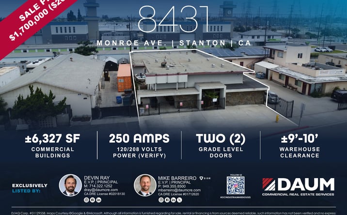 Pictures of Industrial property located at 8431 Monroe Ave., Stanton, CA 90680 for sales - image #1