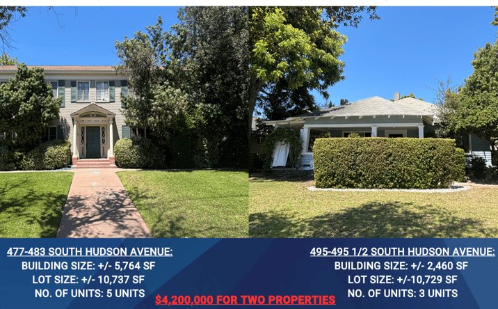 Pictures of Multifamily property located at 477-483 South Hudson Avenue, Pasadena, CA 91101, 495 South Hudson Avenue, Pasadena, CA 91101 for sales - image #1