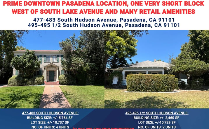 Pictures of Multifamily property located at 477-483 South Hudson Avenue, Pasadena, CA 91101, 495 South Hudson Avenue, Pasadena, CA 91101 for sales - image #1