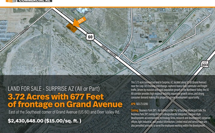 Pictures of Land property located at East of the Southeast corner of Grand Avenue (US 60) and Deer Valley Rd., Surprise, AZ 85387 for sales - image #1