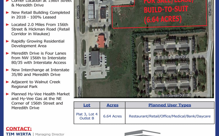 Pictures of Land, Office, Retail property located at 156th Street & Meredith Drive, Urbandale, IA 50323 for sales - image #1