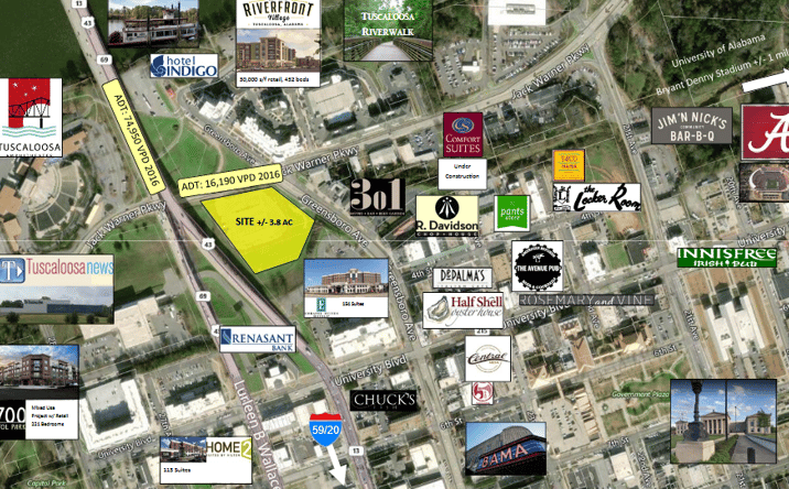 Pictures of Land property located at The Corner of Greensboro Avenue and Jack Warner Parkway, Tuscaloosa, AL 35701 for sales - image #1