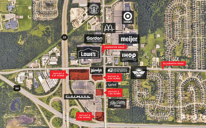 Pictures of Land property located at 4 Outparcels On SW Corner of Ellsworth & Carpenter Road, Pittsfield Township, MI 48108 for sales - image #1