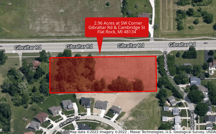 Pictures of Land property located at 2.96 Acres SW Corner of Gibraltar Road & Cambridge Street, Flat Rock, MI 48134 for sales - image #1