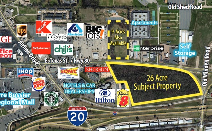 Pictures of Land property located at SW Corner of E. Texas St./U.S. Hwy. 80 @ Old Minden Rd, Bossier City, LA 71111 for sales - image #1