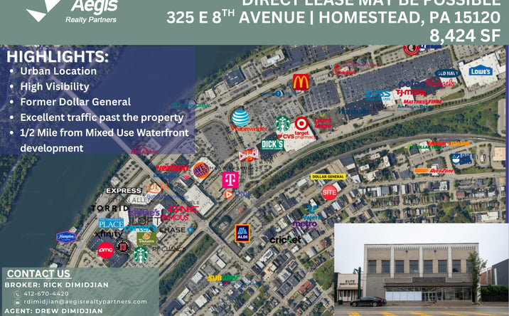 Pictures of Retail property located at 325 E 8th Ave, Homestead, PA 15120 for lease - image #1