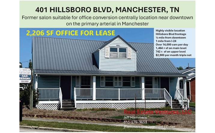 Pictures of Office property located at 401 Hillsboro Blvd, Manchester, TN 37355 for lease - image #1