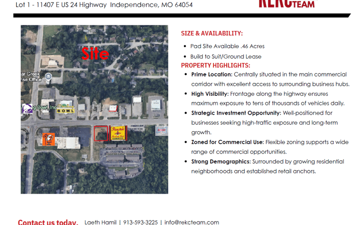Pictures of Land, Retail, Restaurant property located at 11407 E US Hwy 24, Independence, MO 64054 for lease - image #1