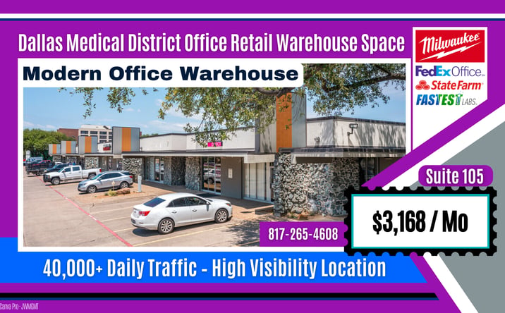 Pictures of Industrial, Office, Retail property located at 1625 W Mockingbird Ln, Suite 105, Dallas, TX 75235 for lease - image #1