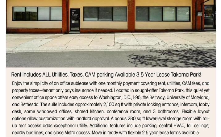 Pictures of Office property located at 6480 Sligo Mill Road, Takoma Park, MD 20912 for lease - image #1