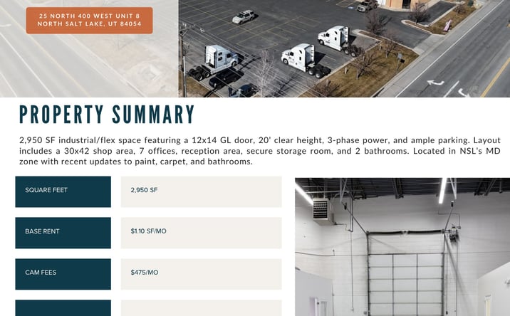 Pictures of Office, Industrial property located at 25 North 400 West Unit 8, North Salt Lake, UT 84054 for lease - image #1