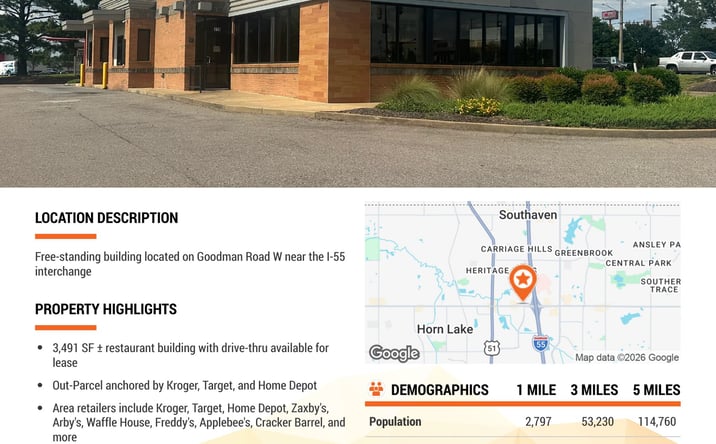 Pictures of Retail, Restaurant property located at 718 Goodman Road West, Horn Lake, MS 38637 for lease - image #1