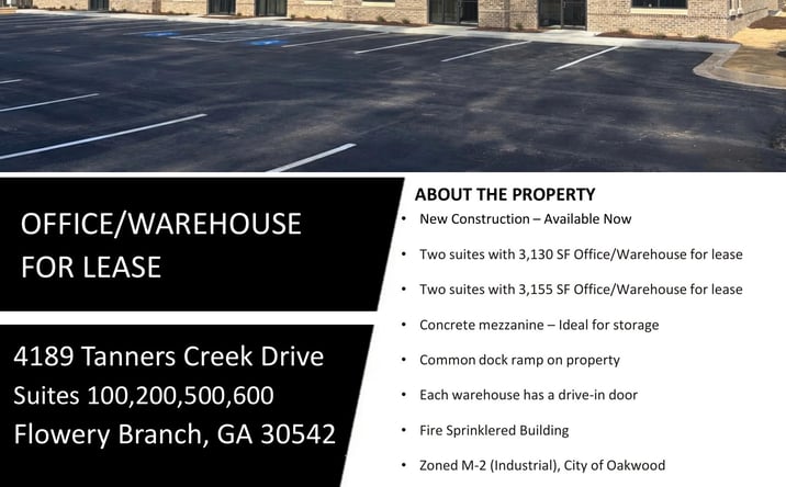 Pictures of Office, Industrial property located at 4189 Tanners Creek Drive, Flowery Branch, GA 30542 for lease - image #1