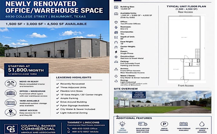 Pictures of Office, Industrial property located at 6930 College Street, Beaumont, TX 77707-3232 for lease - image #1