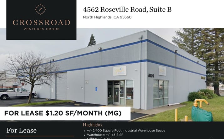 Pictures of Industrial property located at 4562 Roseville Road, Suite B, North Highlands, CA 95660 for lease - image #1