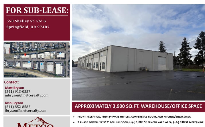 Pictures of Office, Industrial property located at 550 Shelley St. Ste G, Springfield, OR 97487 for lease - image #1