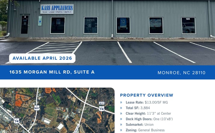 Pictures of Industrial property located at 1635 Morgan Mill Rd, Suite A, Monroe, NC 28110 for lease - image #1