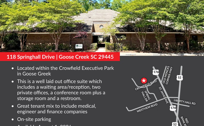 Pictures of Office property located at 118 Springhall Drive # D, Goose Creek, SC 29445 for lease - image #1