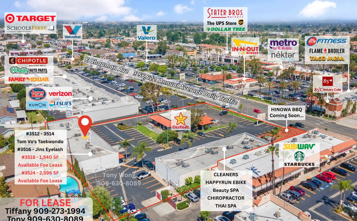 Pictures of Retail, Office, Restaurant property located at 3524 East Chapman Avenue, Orange, CA 92869 for lease - image #1