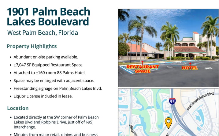 Pictures of Restaurant property located at 1901 Palm Beach Lakes Boulevard, West Palm Beach, FL 33409 for lease - image #1