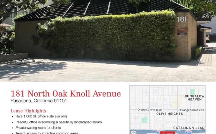 Pictures of Office property located at 181 North Oak Knoll Avenue, Pasadena, CA 91101 for lease - image #1