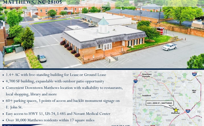 Pictures of Retail, Office property located at 110 E. John St., Matthews, NC 28105 for lease - image #1