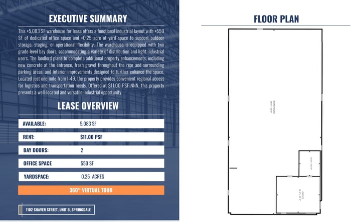Pictures of Industrial property located at 1102 Shaver Street, Unit B, Springdale, AR 72762-4964 for lease - image #1