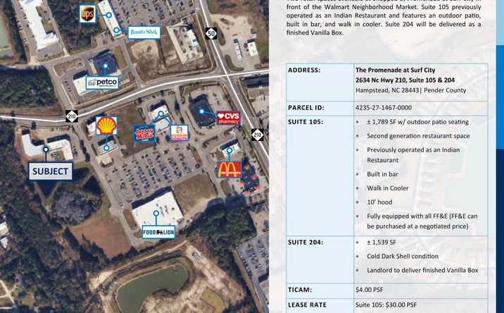 Pictures of Retail, Restaurant property located at 2634 NC Hwy 210, Suites 105 & 204, Hampstead, NC 28443 for lease - image #1