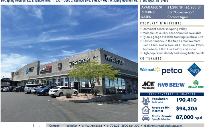 Pictures of Retail, Restaurant property located at 3501 – 3685 S. Rainbow Blvd. & 6955 – 7021 W. Spring Mountain Rd., Las Vegas, NV 89103 for lease - image #1