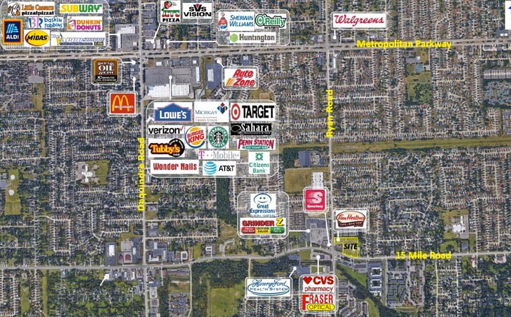 Pictures of Retail property located at 4115-4191 15 Mile Road, Sterling Heights, MI 48310 for lease - image #1