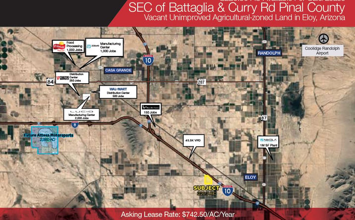 Pictures of Land property located at ±226.30 AC on SEC Battaglia & Curry Rd., Eloy, AZ 85131 for lease - image #1