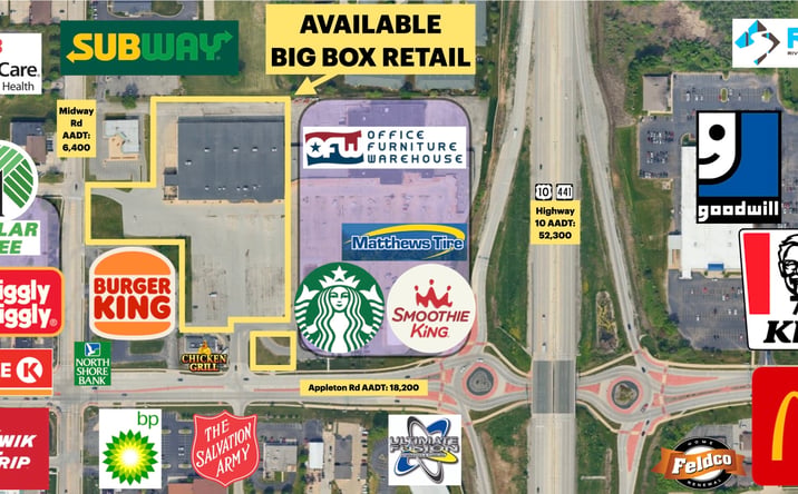 Pictures of Retail property located at 1578 Appleton Rd, Menasha, WI 54952 for lease - image #1
