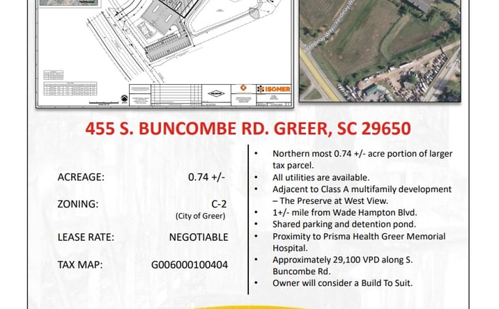 Pictures of Land property located at 455 S Buncombe Rd, Greer, SC 29650 for lease - image #1
